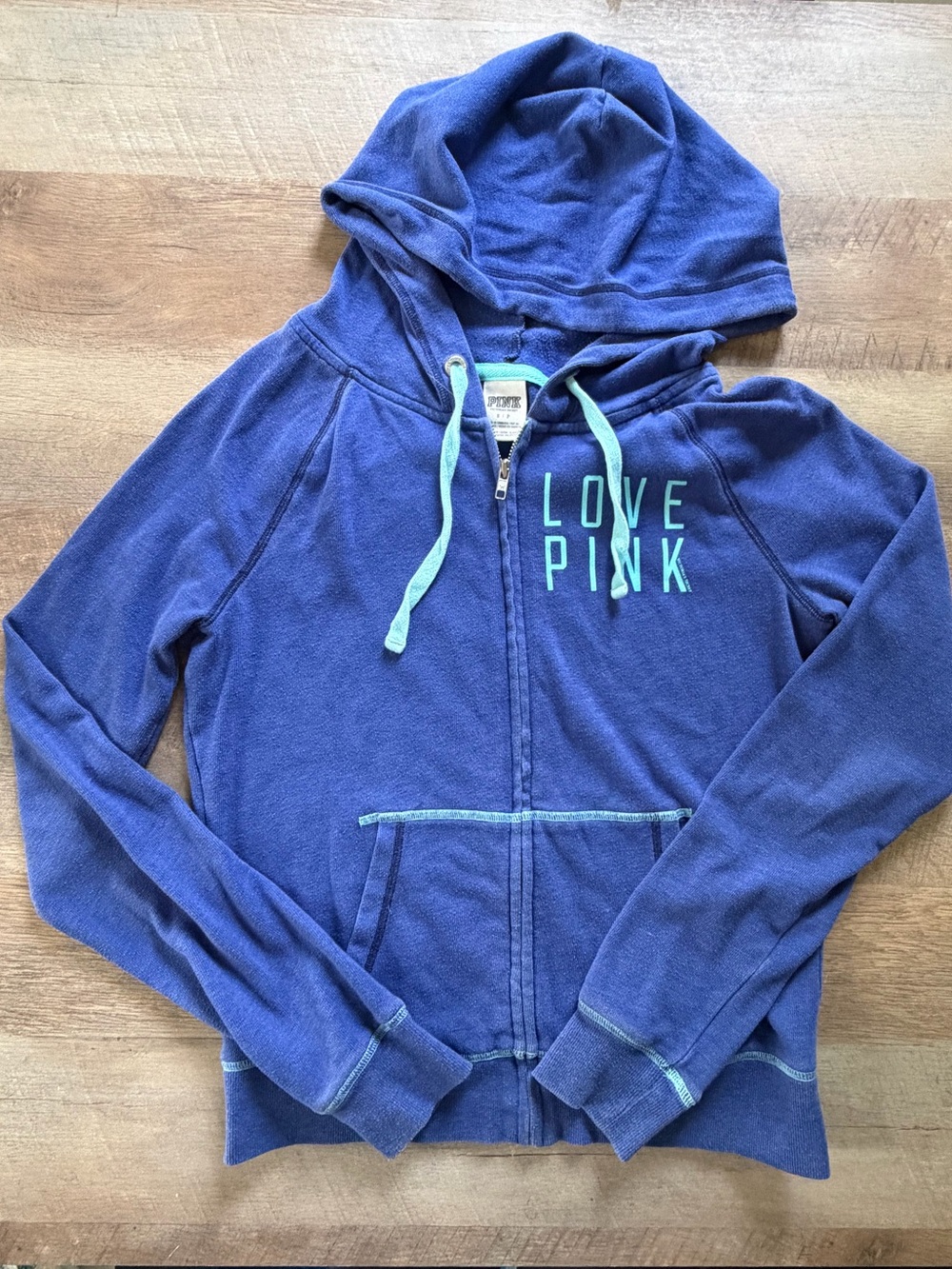 Victoria’s Secret PINK Love Pink Blue Full Zip Hoodie Size Small